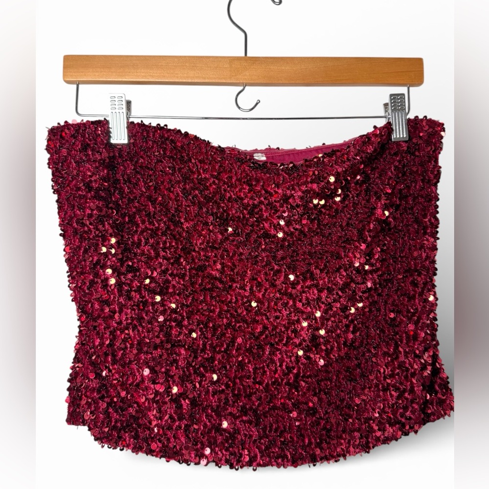 Anthropologie Red Sequin Strapless Tube Top Size L NWT Summer Party - Picture 2 of 11